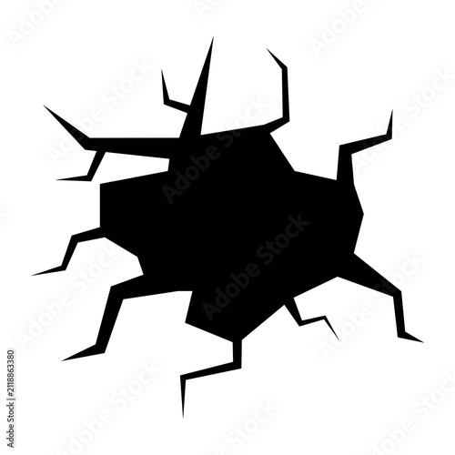 Obraz na plátne Dynamic black cracked hole illustration depicting damage, impact, or a destructi