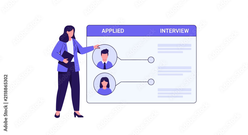 Obraz premium HR Recruitment Manager Managing Job Candidates and Interview Selection Process Vector Illustration