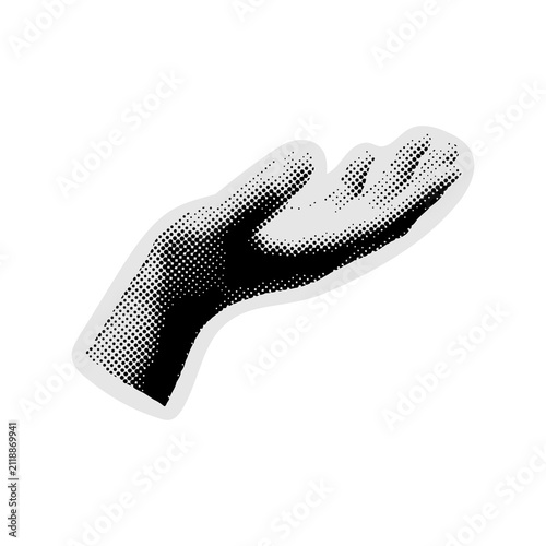 Halftone Style Illustration Of Two Hands With Lightning