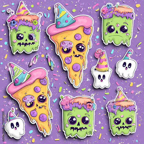 Halloween Food Set — Ghost Pancakes, Eyeball Donuts, Zombie Pizza — Cute Spooky Clipart & Patterns