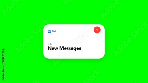 New Email Notification Popup Window with One Message Badge on Chroma Key Green Screen Background