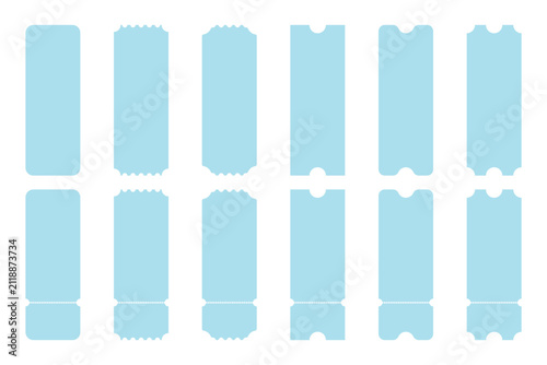 Minimalist light blue blank ticket vouchers with perforated edges with templates varied perforated
