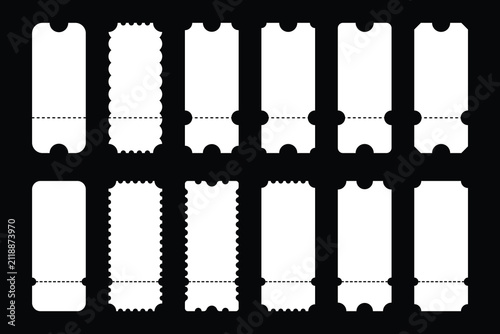 Blank event admission ticket templates isolated on black background for custom graphic design