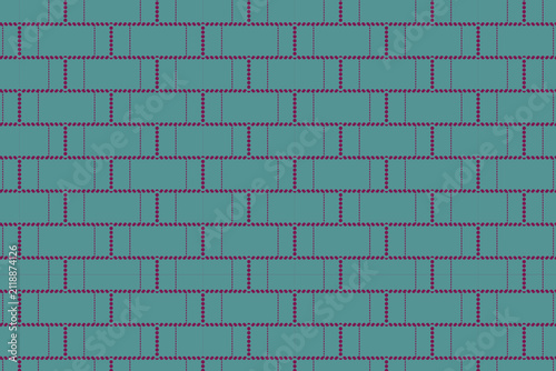 Geometric seamless background with arranged structured brickwork background utilizes teal