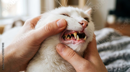 Veterinarian examining a cat's teeth during a dental checkup