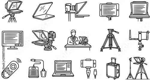 Konstfotografi Teleprompter Equipment  Video Production Gear - Black and White Line Art Icons