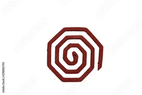 Foto Red mosquito repellent coil, a spiral-shaped insecticide incense burner made of