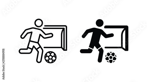 Soccer Player Icon Set, Football Goal Silhouette, Sport Action Pictograms, Team Game Graphics, Athletic Competition Vector Art