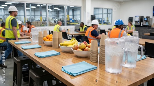 Factory Workers Enjoy Refreshments for Heatwave Safety