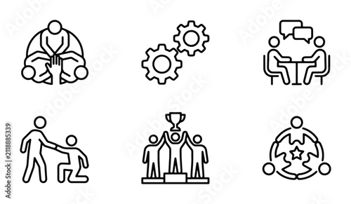 Teamwork Icons, Collaboration Symbols, Business Success Graphics, Partnership Concepts