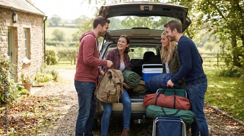 Friends Loading Camping Gear for Summer Bank Holiday Trip