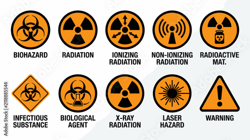 Collection of various hazard warning symbols and signs.