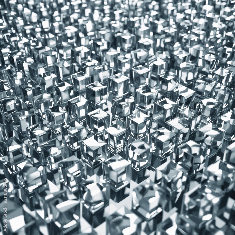 Obraz premium Abstract metallic surface with countless reflective geometric elements, creating a futuristic industrial texture full of depth and visual energy.