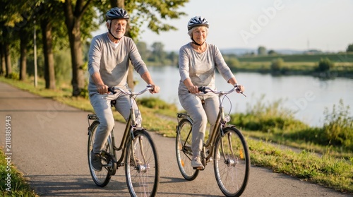 Senior Couple Cycling Together on Senior Citizen Day