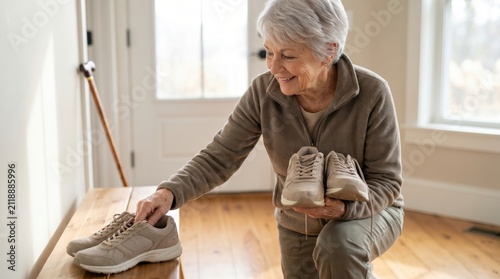 Senior Woman Choosing Comfortable Shoes for Senior Citizen Day