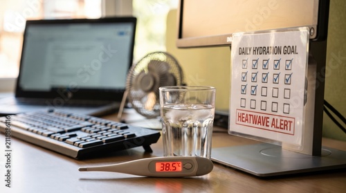 Thermometer, Water, and Fan for Heatwave Safety