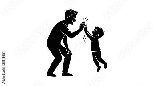 Father and son silhouette high five celebration.