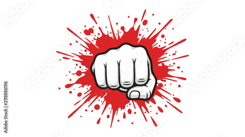 Fist Punching with Red Splatter Effect.