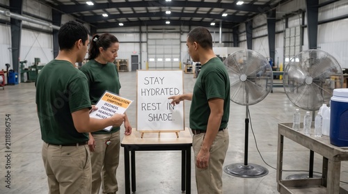 Workers Discuss Heatwave Safety Instructions Indoors