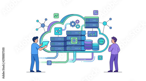 Virtual Server Hosting and Cloud Computing Resources Vector Design Template