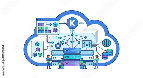Cloud Kubernetes Cluster Management and Container Orchestration Text Banner with Minimalist Style
