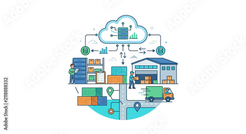 Cloud Logistics and Supply Chain Management Network Editable Vector Design