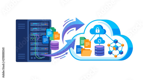 Cloud Migration from Physical Server to Digital Platform Editable Vector Design