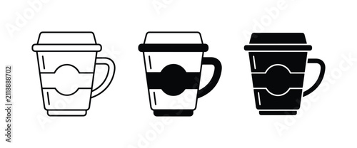 Coffee Cup Icons, Takeaway Drink Vessels, Hot Beverage Containers, Vector Graphics Set