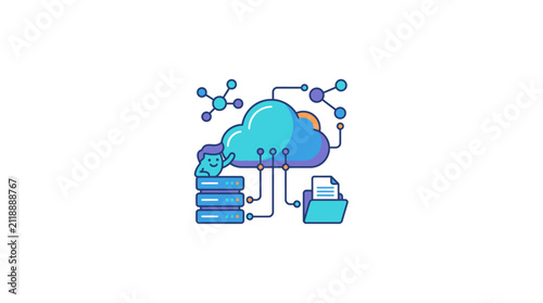 Clean Cloud Server Infrastructure and Virtual Storage Editable Vector Graphic