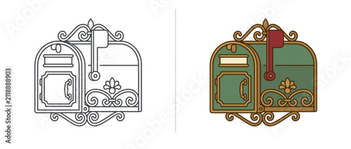 Vintage Metal Mailbox Vector Illustration Icon Set
