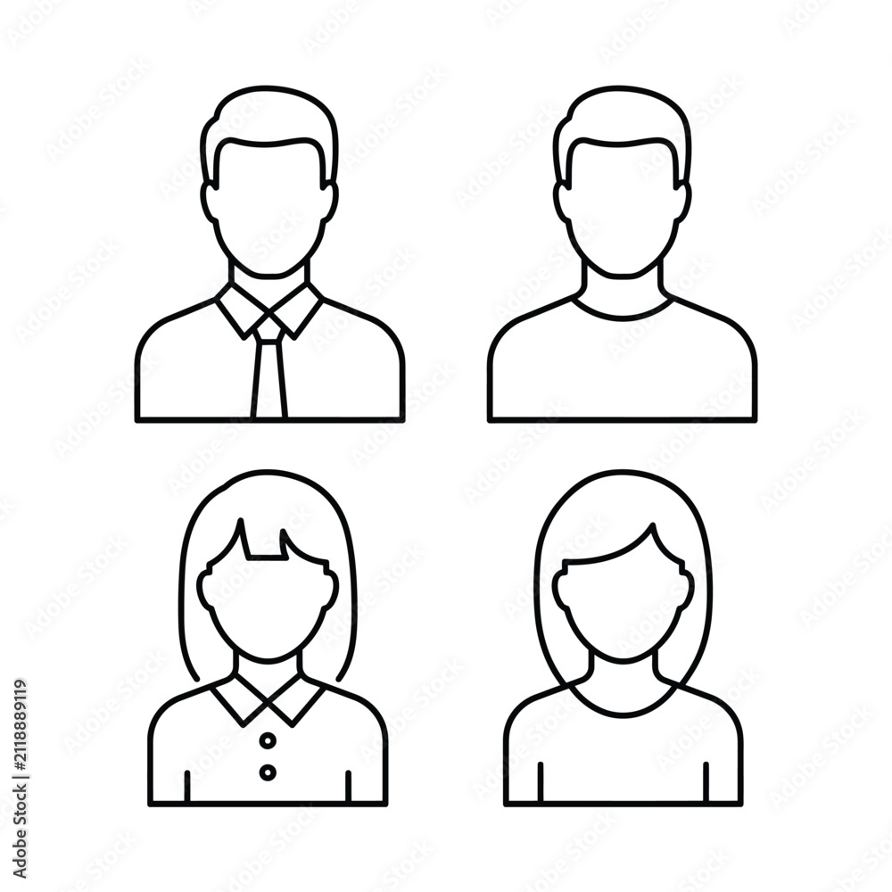 Fototapeta premium Conjunto de cuatro líneas simples que representan a diversas personas y avatares de usuario