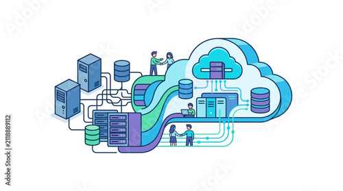 Flat Cloud Transformation and IT Infrastructure Modernization Editable Vector Graphic