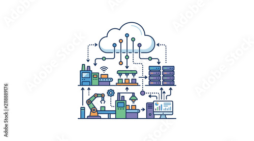 Diagrammatic Industrial Cloud Computing and Manufacturing Data Vector Illustration