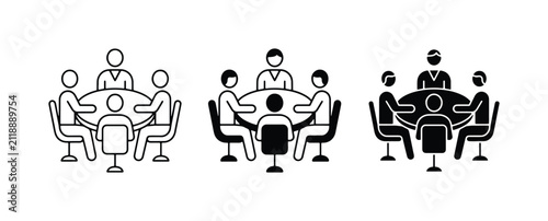 Meeting Icons, Business Discussion Vector Graphics, Team Collaboration Symbols, Corporate Strategy Illustrations