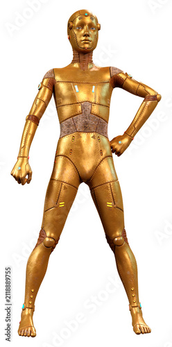 3D Rendering Male Robot on White
