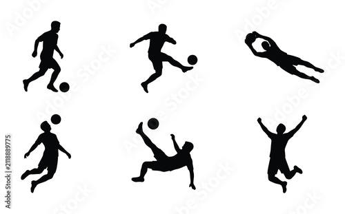 Soccer Player Silhouettes: Action Poses, Goalkeeper Save, Goal Celebration, 6 Vector Icons for Sports Graphics