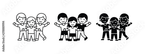 Charming Family Trio Icons, Diverse Representation, Simple Line Art and Silhouette Styles