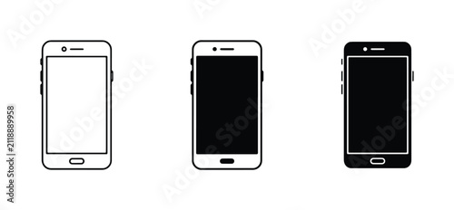 Smartphone Icons Set: White and Black Mobile Phone Vector Graphics for Tech and Communication