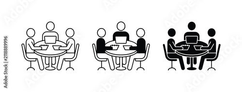 Team Meeting Icons, Business Collaboration Symbols, Group Discussion Graphics, Diverse Meeting Scenarios, Office Teamwork Concepts