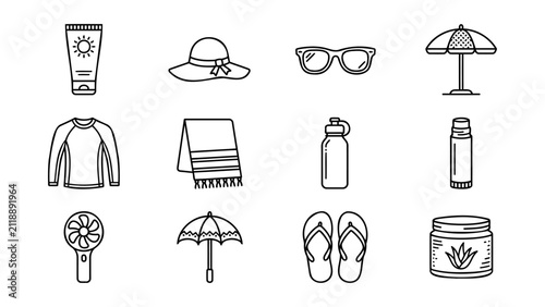 Summer Vacation Essentials Outline Icon Set