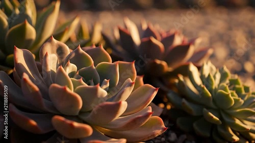 Close-Up Shot of Vibrant Succulents with Intricate Textures and Colors Against a Softly Blurred Background