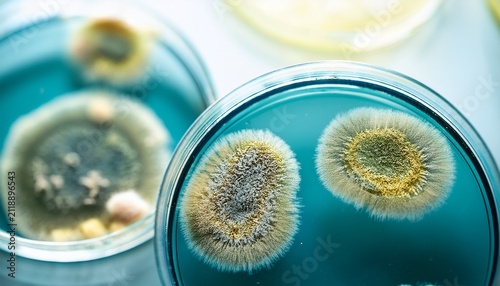 close up of mold spores growing on a culture dish in a microbiology lab