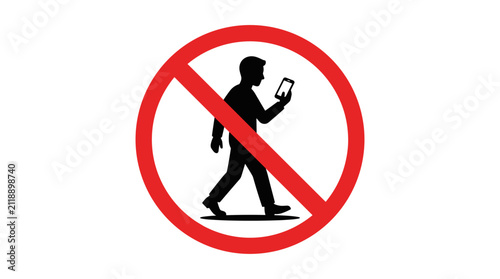 No Walking While Using Mobile Phone Sign.