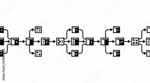 A black and white flowchart with connecting arrows and boxes