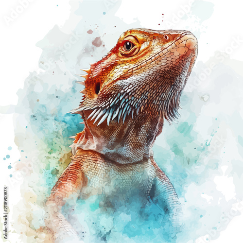 Картината върху платно Bearded Dragon watercolor painterly illustration, semi-realistic fantasy design,