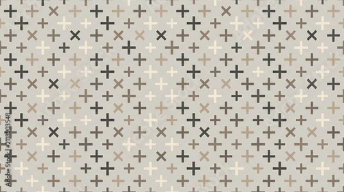 Minimalist Geometric Plus Sign Pattern with Neutral Earth Tones Seamless Background