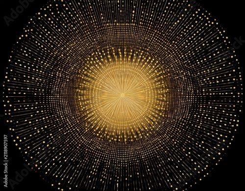 sunburst or radial explosion graphic made with small circles isolated on black background
