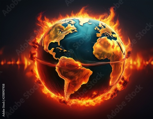 the world engulfed in severe flames representing catastrophic global warming and dangerous atmospheric heat waves disaster abstract earth
