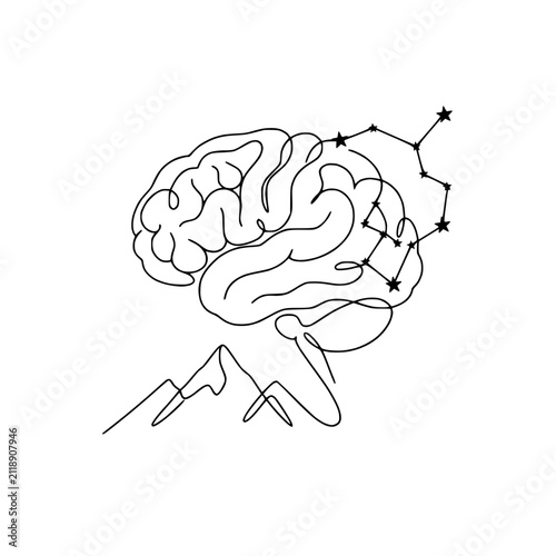 Abstract brain constellation and mountain line art