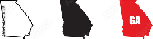 Foto Three variations of the georgia state map outline, including a black line a soli